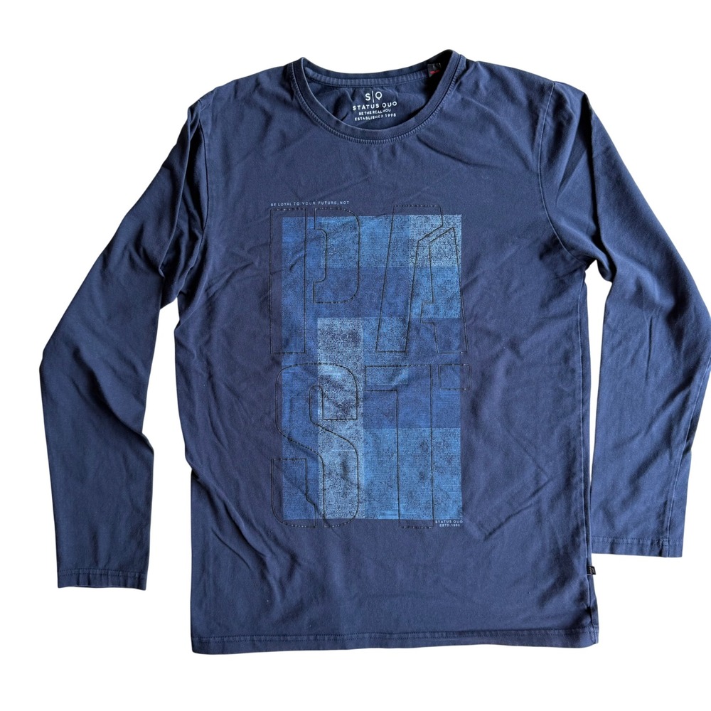 Status Quo Long Sleeve Graphic Tee Navy Blue Streetwear Skater Mens Size M